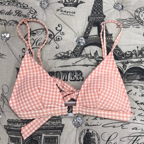 NWOT TOPSHOP Gingham Ring Triangle Bikini Top - Picture 4 of 7